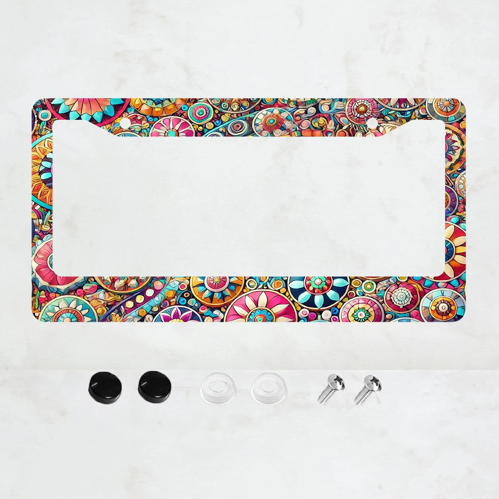 

1 шт. Алюминиевая рамка для номерного знака мотоцикла в мексиканском стиле с мандалами и цветами - стандартный размер США 6 x 12 дюймов