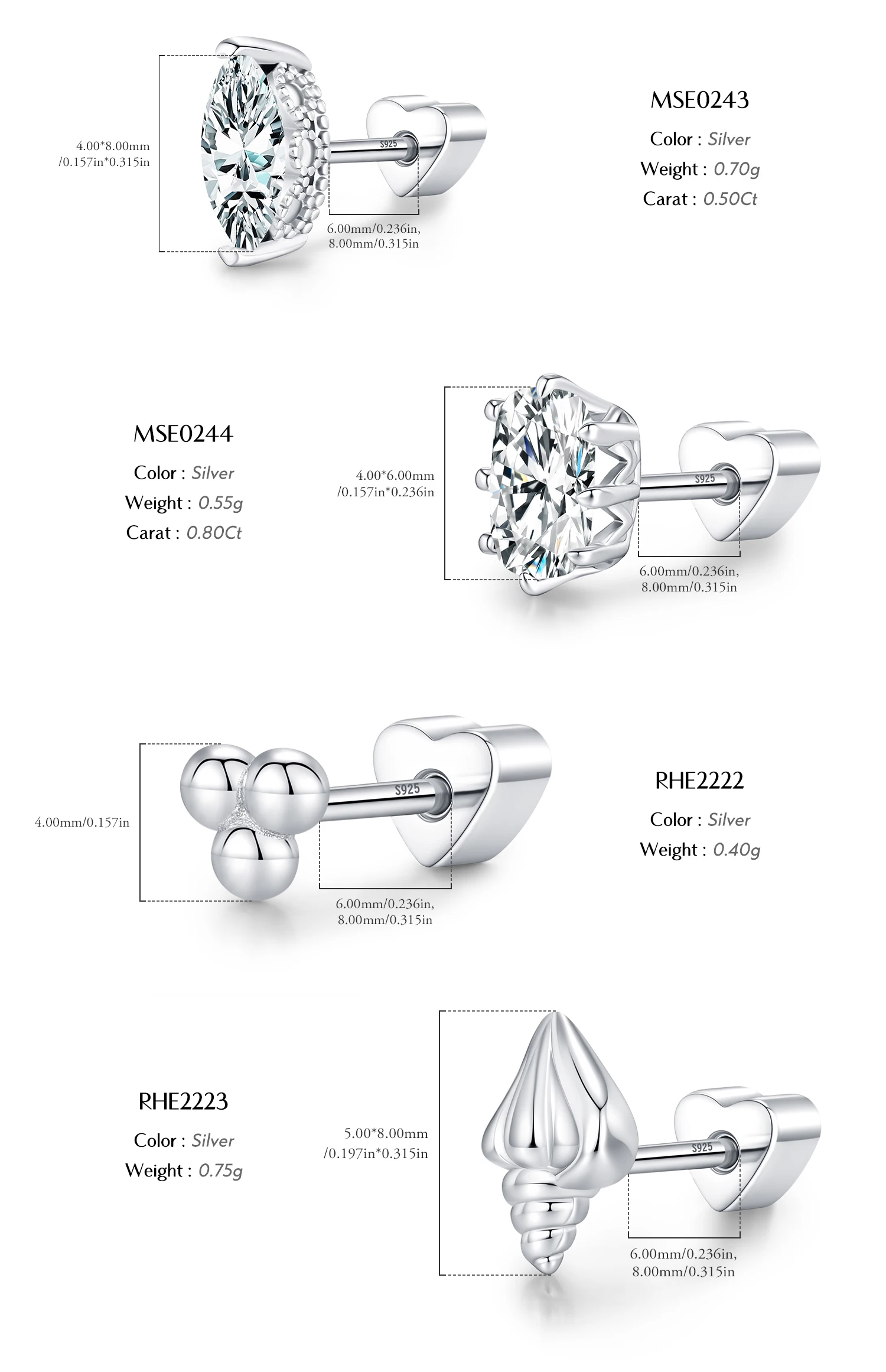 MODIAN 1PC D Moissanite Cartilage Stud 925 Sterling Stapelbare Schraub-Ohrstecker in mehreren Formen für Frauen Urlaubsschmuck – Detail 15