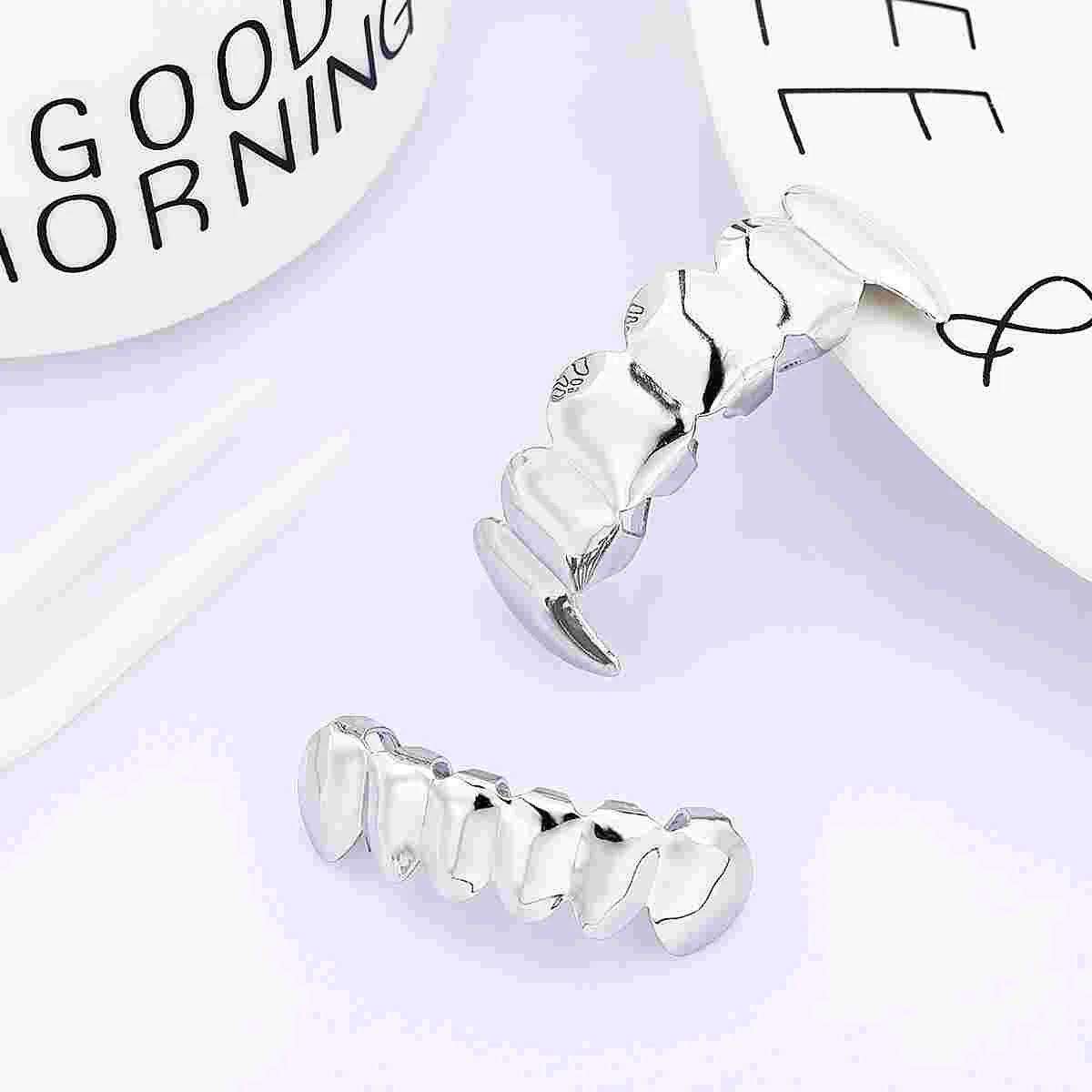 NUOBESTY Hip Hop Teeth Hip Hop Jewelry Silver Teeth Braces and Bottom Set Shiny Teeth