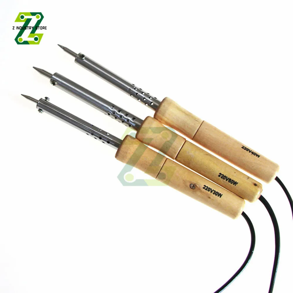 220V Mini Wood Handle Soldering Iron Rework Station Adjustable Temperature Electric Solder Iron 30W/40W/60W/80W/100W