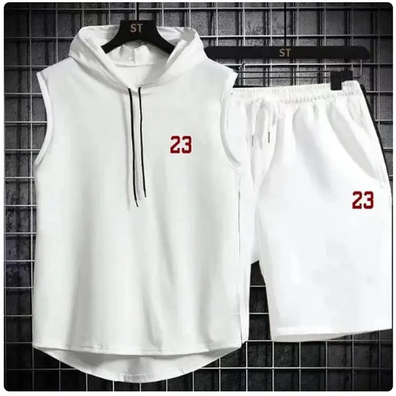 طقم بدلة رياضية من قطعتين للرجال ، تيشيرت وشورت بأكمام قصيرة ، تيشيرت بهودي ، بدلة رياضية ، موضة غير رسمية ، جديد ، صيف #3