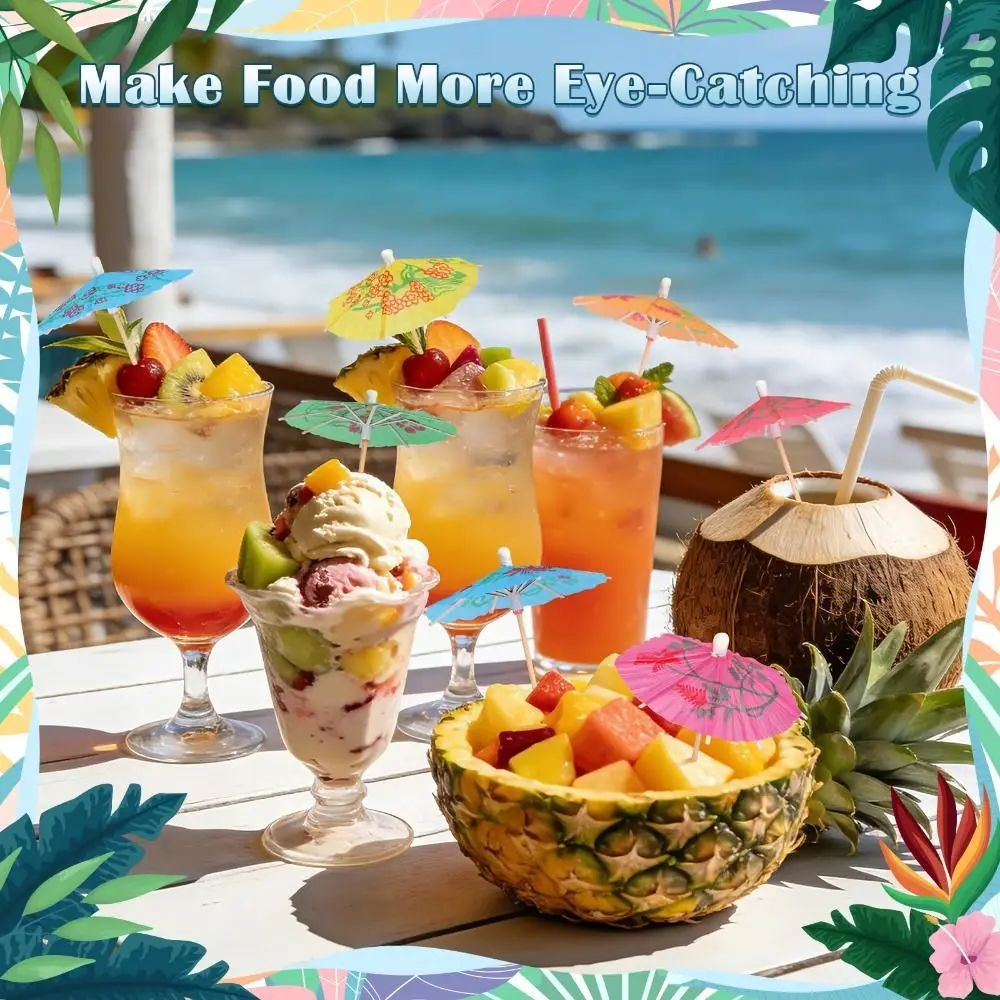 100PCS Bamboo Cocktail Picks Paper Umbrella Tops Colorful Umbrella Picks Decorative Food Grade Bamboo Toothpicks