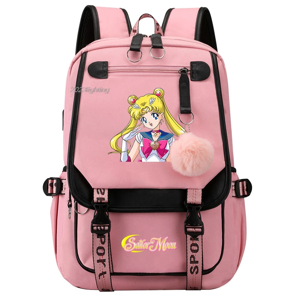 Sailor Moon Backpacks USB Schoolbag for Teens Women Girls School Bags Waterproof Women Female Travel Mochilas