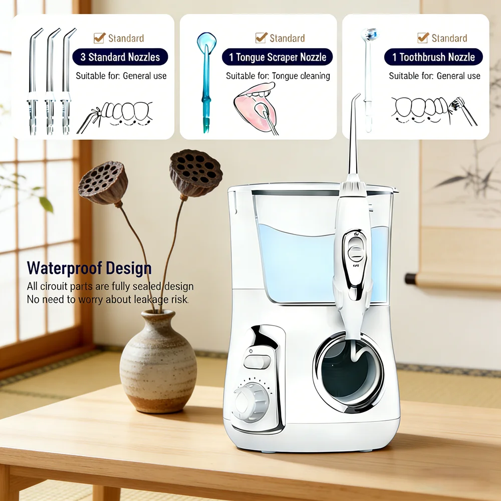 

Настольный электрический ирригатор для гигиены полости рта, 10 режимов, 800 мл, для глубокой чистки зубов и десен, 5 насадок