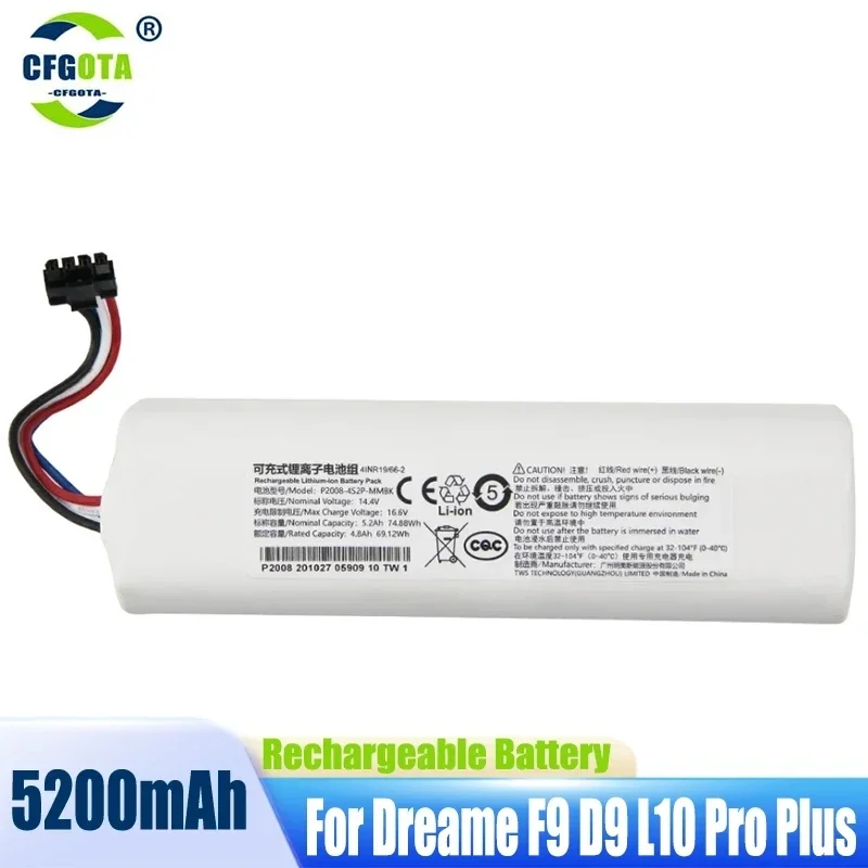 

100% Original 14.4V 6800mAh Robotic Vacuum Cleaner Replacement Battery For Dreame F9 D9 L10 Pro Plus RLS3 RLS5 RLS5L RLS5D Part