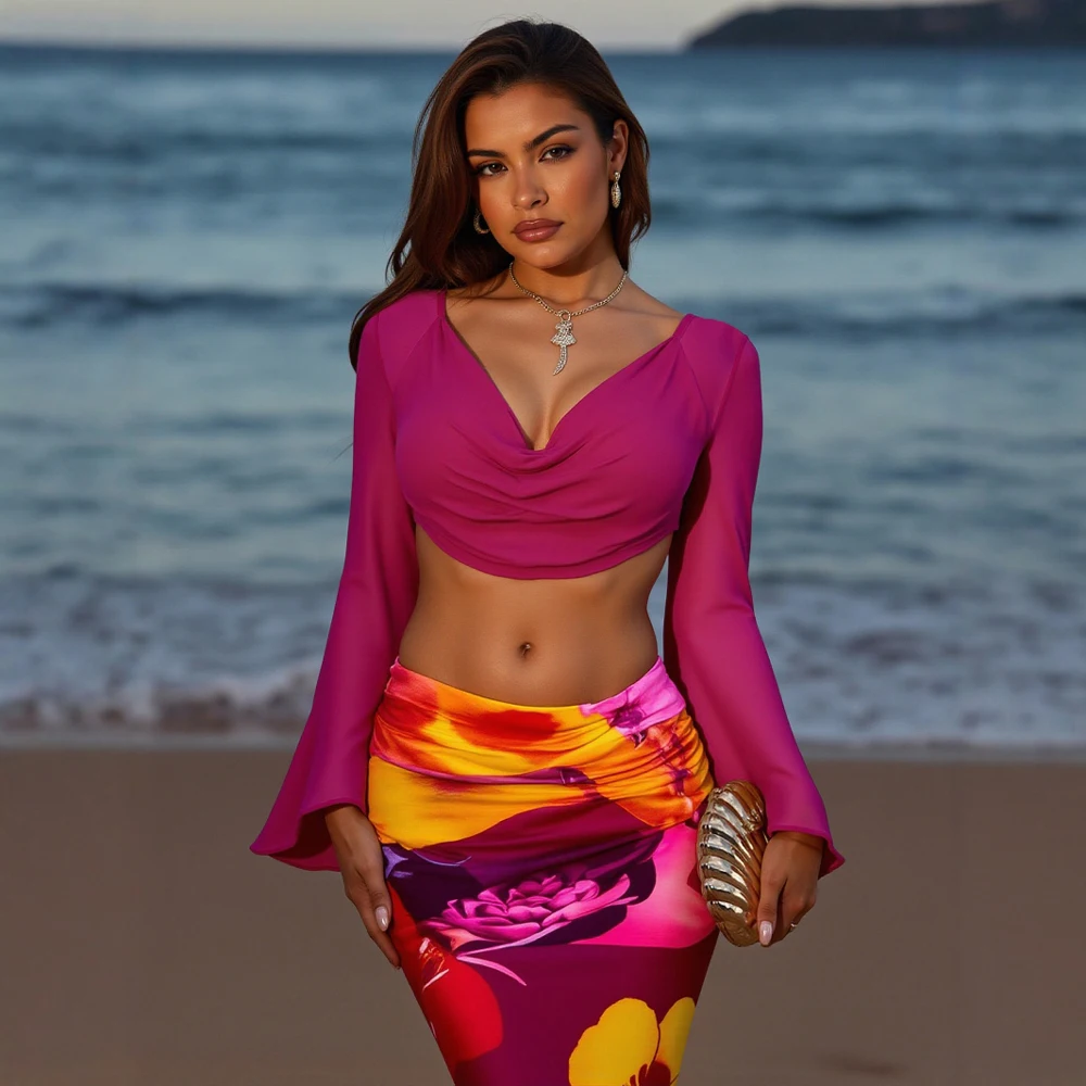 Футболки Mia Muse, летние элегантные удобные модные укороченные повседневные футболки с длинными рукавами и v-образным вырезом для женщин