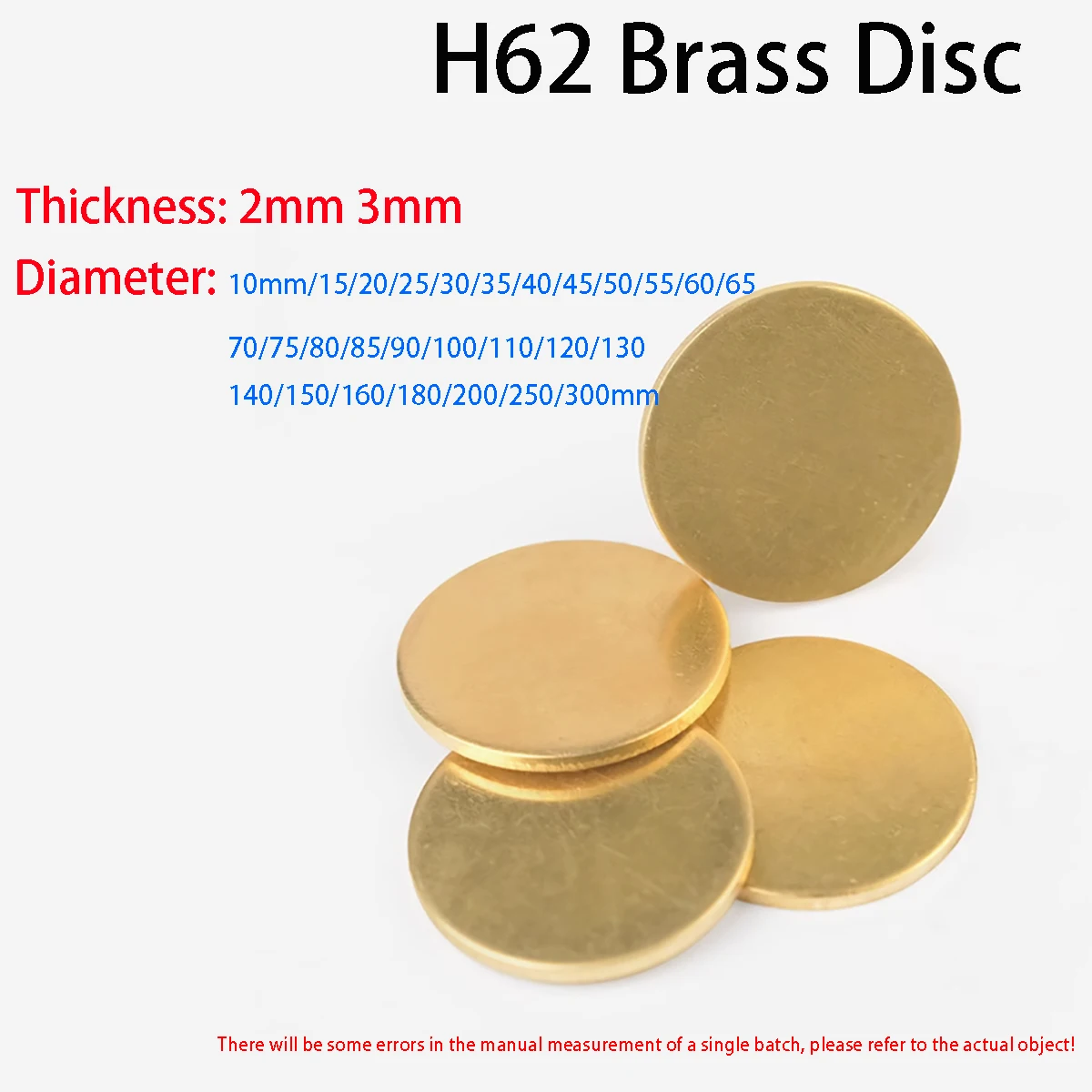 

H62 Brass Disc Circle Blank Plate Flat Sheet Round Thickness 2mm 3mm