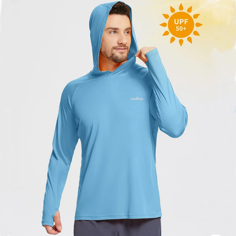 Men's UPF 50+ Sun Protection Hoodie T-Shirts Long Sleeve SPF/UV Quick Dry Lightweight Fishing Workout Thumbhole T-Shirt Male