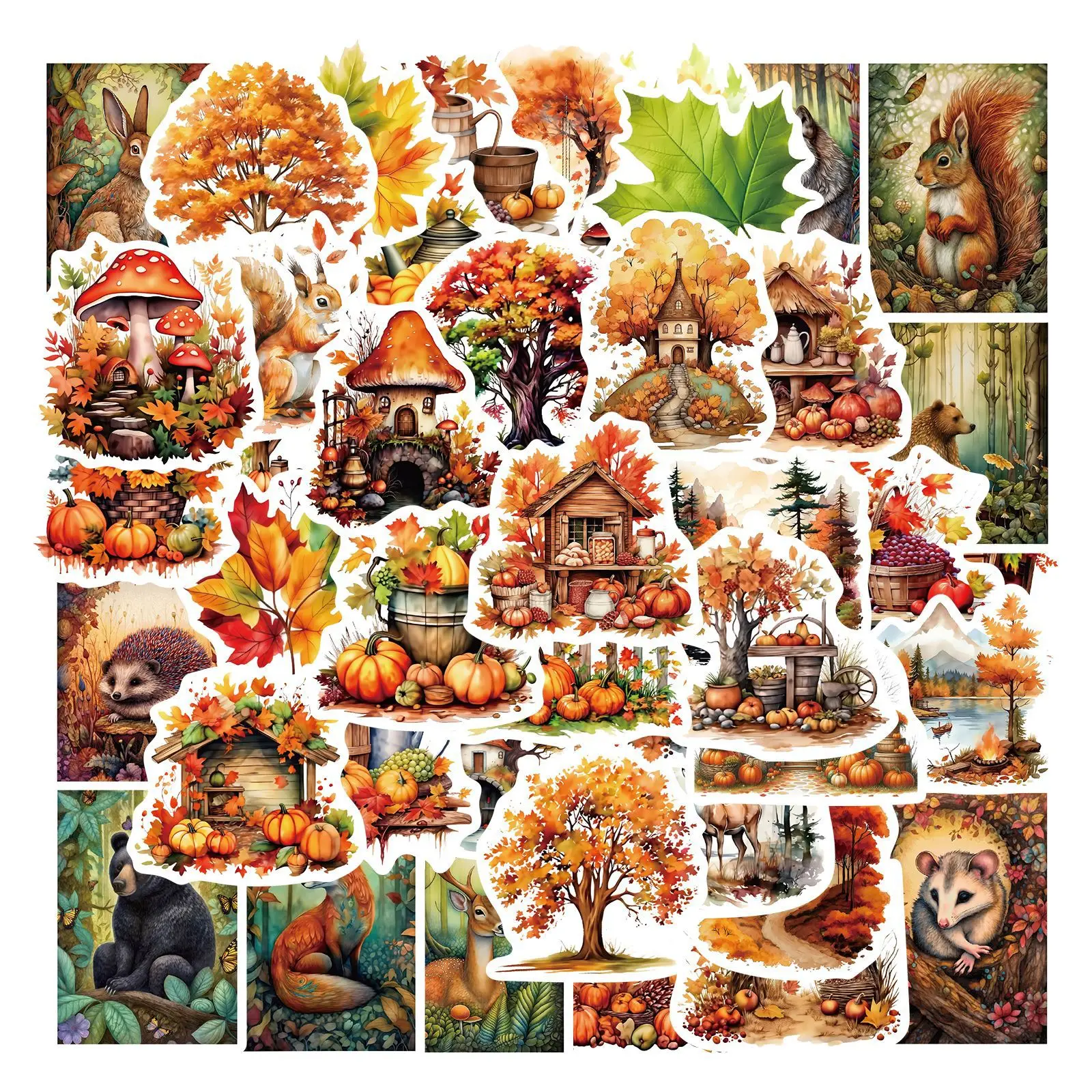 50Pcs Autumn Forest Squirrel Graffiti Vinyl Stickers Waterproof Decals for Guitars Notebooks Luggage Water Bottles
