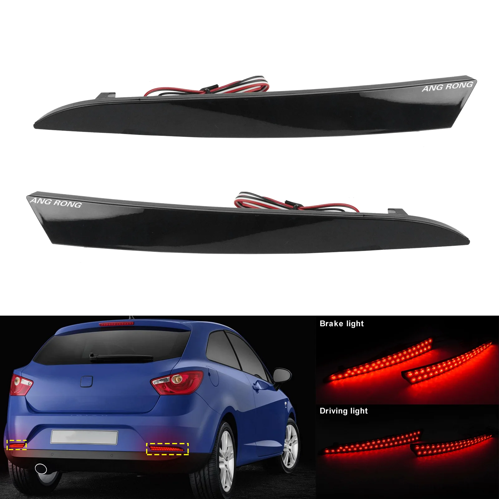 2x Reflector de Parachoques Trasero LED con Lente Negra, Luz de Freno para Seat Ibiza 4 IV 6J 5D 08-12, Luz Trasera, Pieza de Auto 6J4945105 6J4945106