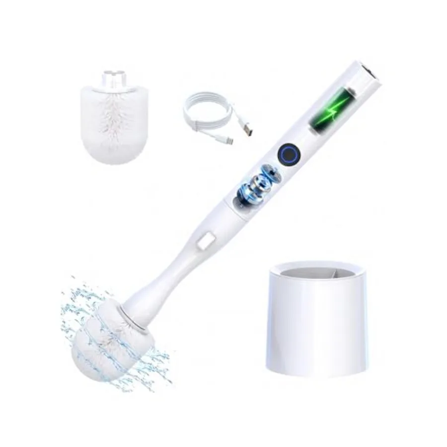 

Электрическая щетка для унитаза с держателем, 360-градусная мощная очистка, легко удаляет пятна и налет, 2 скорости, регулируемая.