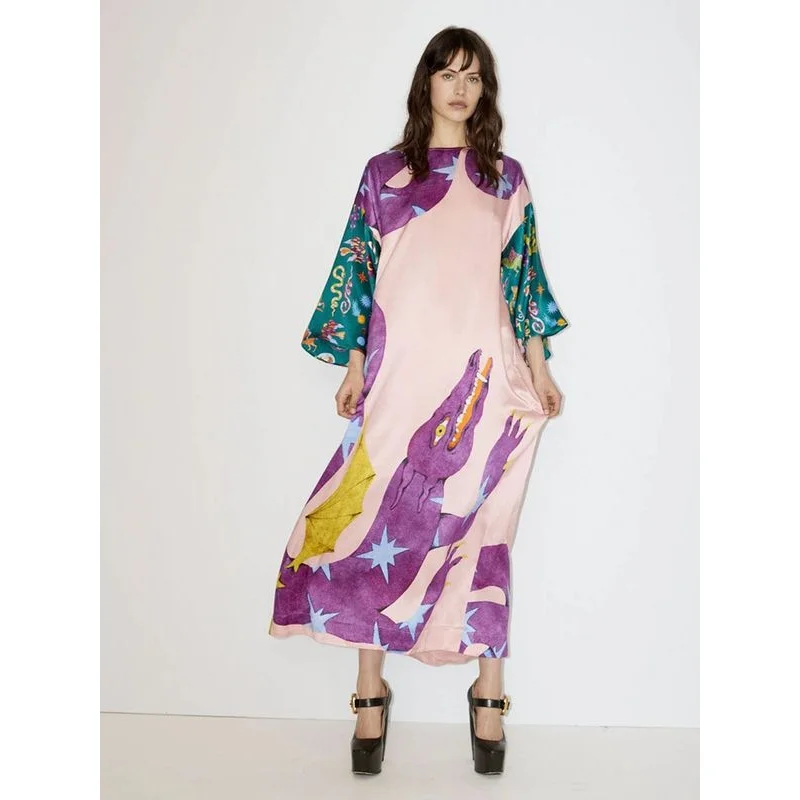 cartoon-animal-printed-split-dress-women's-holiday-beach-summer-fashionable-casual-maxi-dress-with-split-design