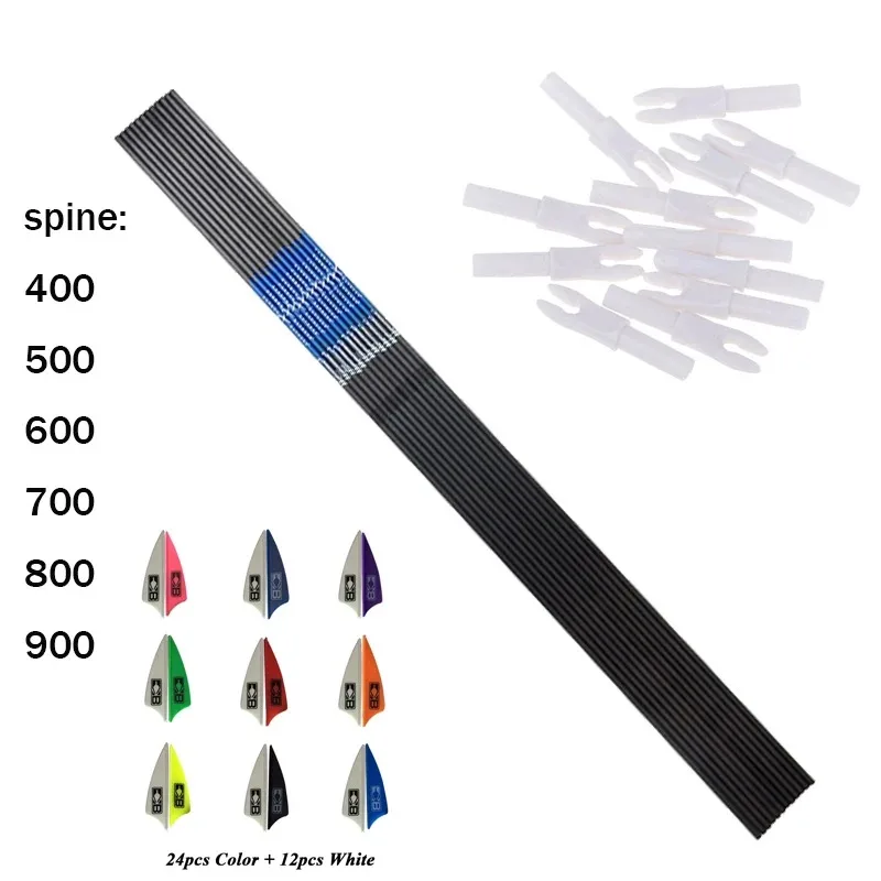 

12pcs Carbon Arrow ID4.2mm Spine 400 500 600 700 800 900 Arrow Vanes and Nock Recurve Bow Hunting Shooting Archery