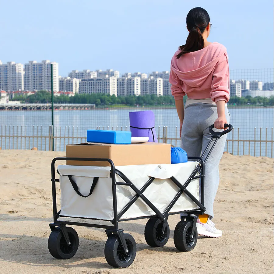 Collapsible Folding Utility Beach Cart Wagon Heavy Duty Large Capacity Fold Wagon Ourdoor Trolley Portable Garden Camping Cart