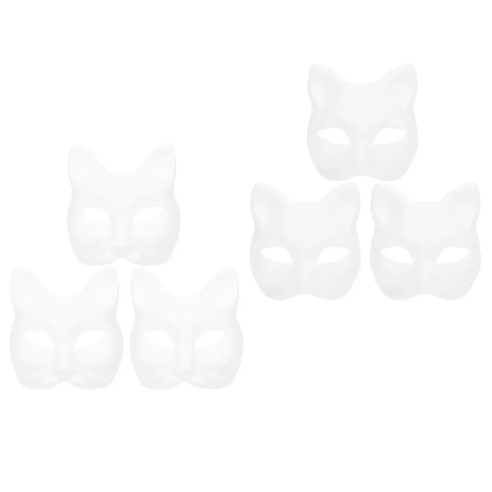6 pçs diy branco máscaras em branco papel sem pintura animal raposa gato masquerade traje festa de halloween acessório diy máscara em branco