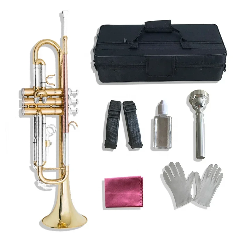 Custom brand Factory direct supply Chinese brasswind instruments B flat trompette Gold Lacquer trumpet musical instruments