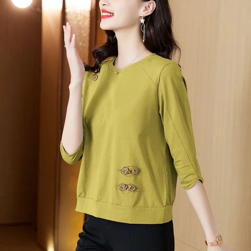

Women's Autumn Lightweight Cotton 7/8 Sleeve Long Sleeve T-Shirt Top