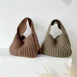 Fashion Crochet Handbag Soft Slouchy Hobo Bag Korean Style Vintage Retro Chic Square Pouch Winter Simple Knitted Warmer Handbag