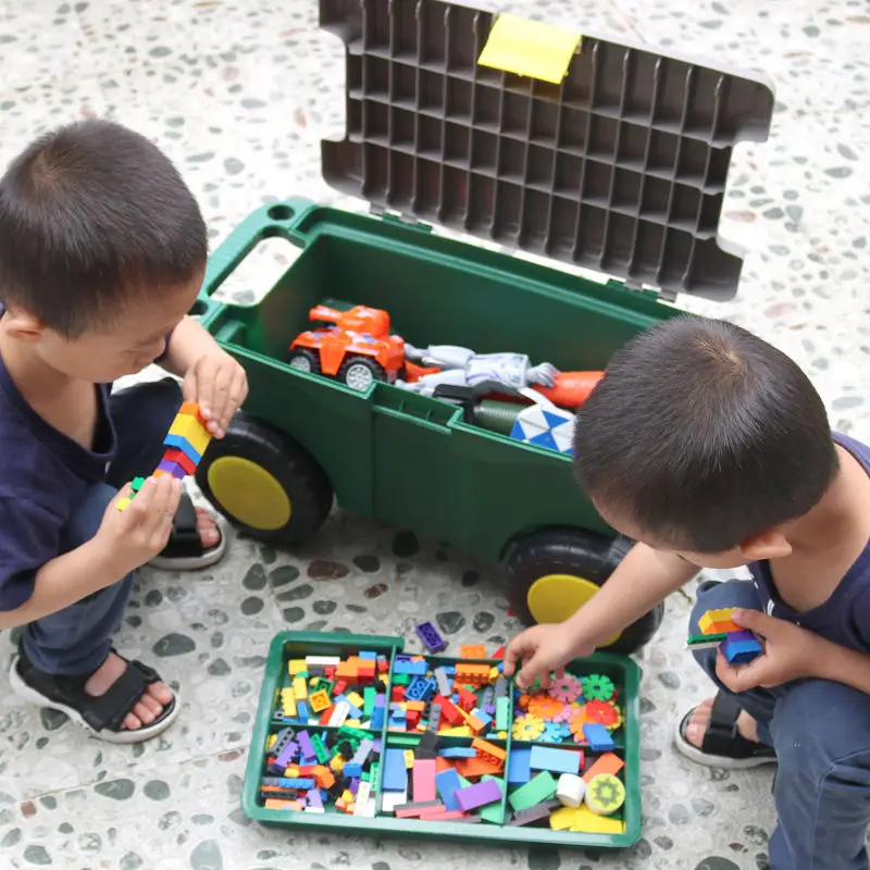 바퀴가있는 모바일 도구 상자 다기능 더블 레이어 도구 상자 휴대용 플라스틱 도구 케이스 가정용 대용량 도구 상자