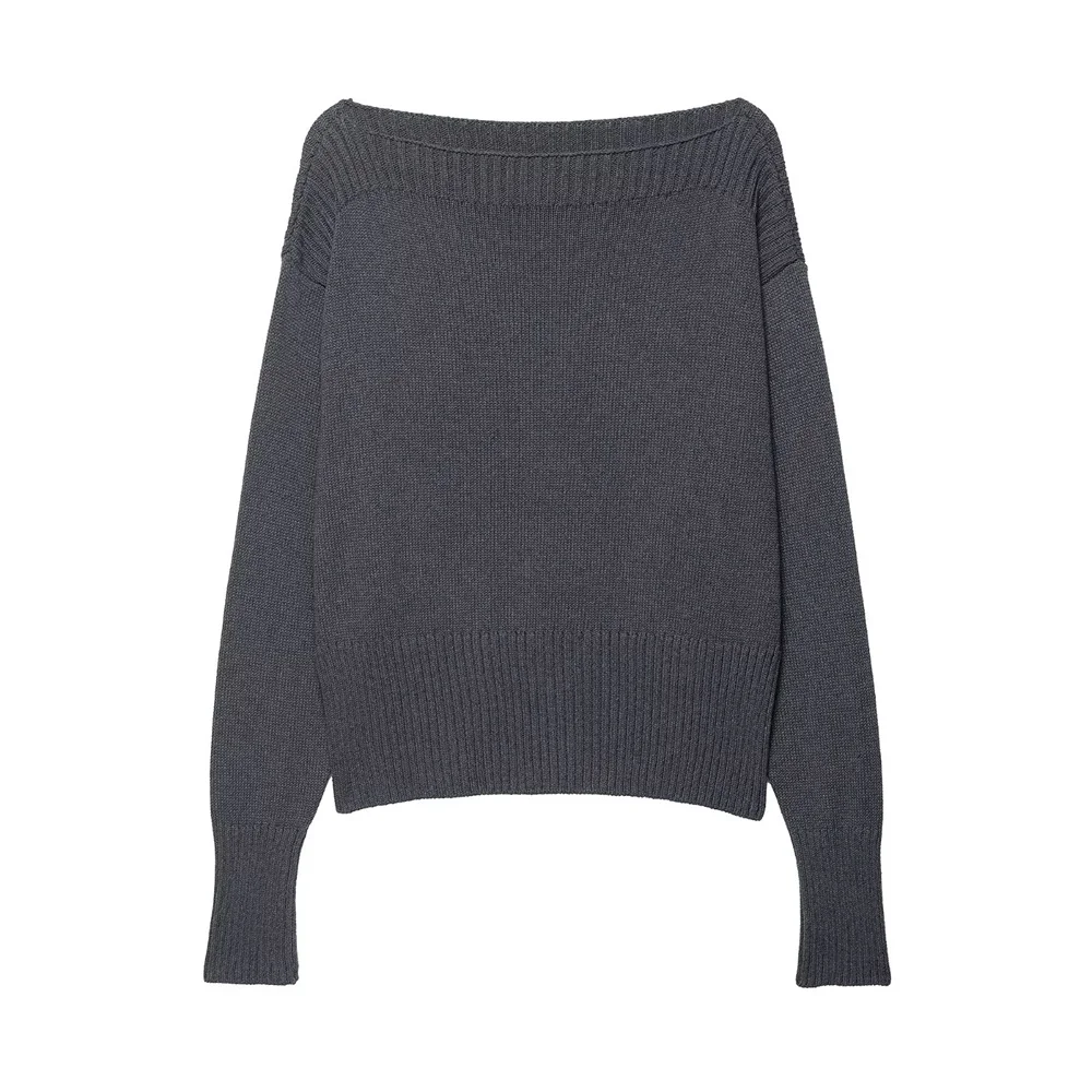 

Autumn New Commuter Fashion Solid Color Loose One Piece Neck Long Sleeve Knitted Sweater Off Shoulder Sweater for Women