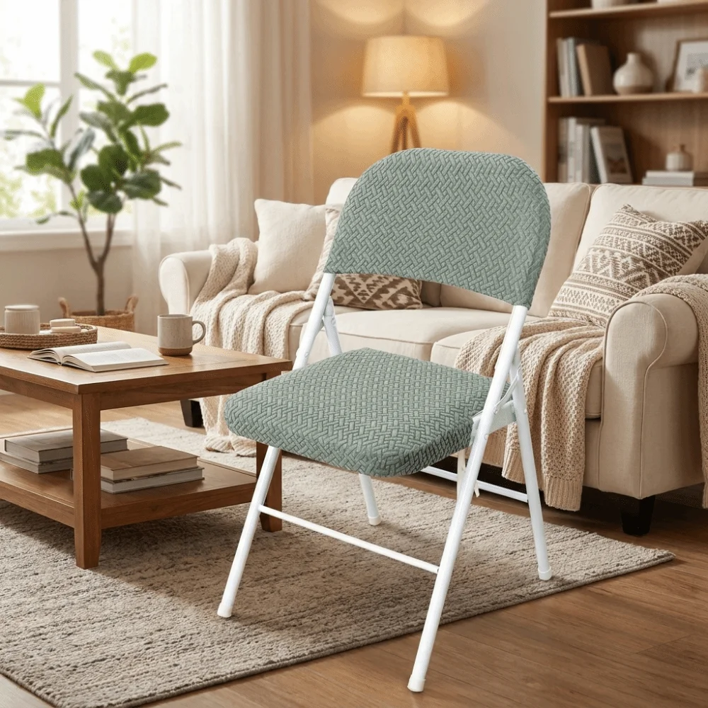 2PCS/SET Washable Elastic Folding Chair Cover Dust-proof Removable Chair Slipcover Solid Color Soft Seat Protectors Restaurant
