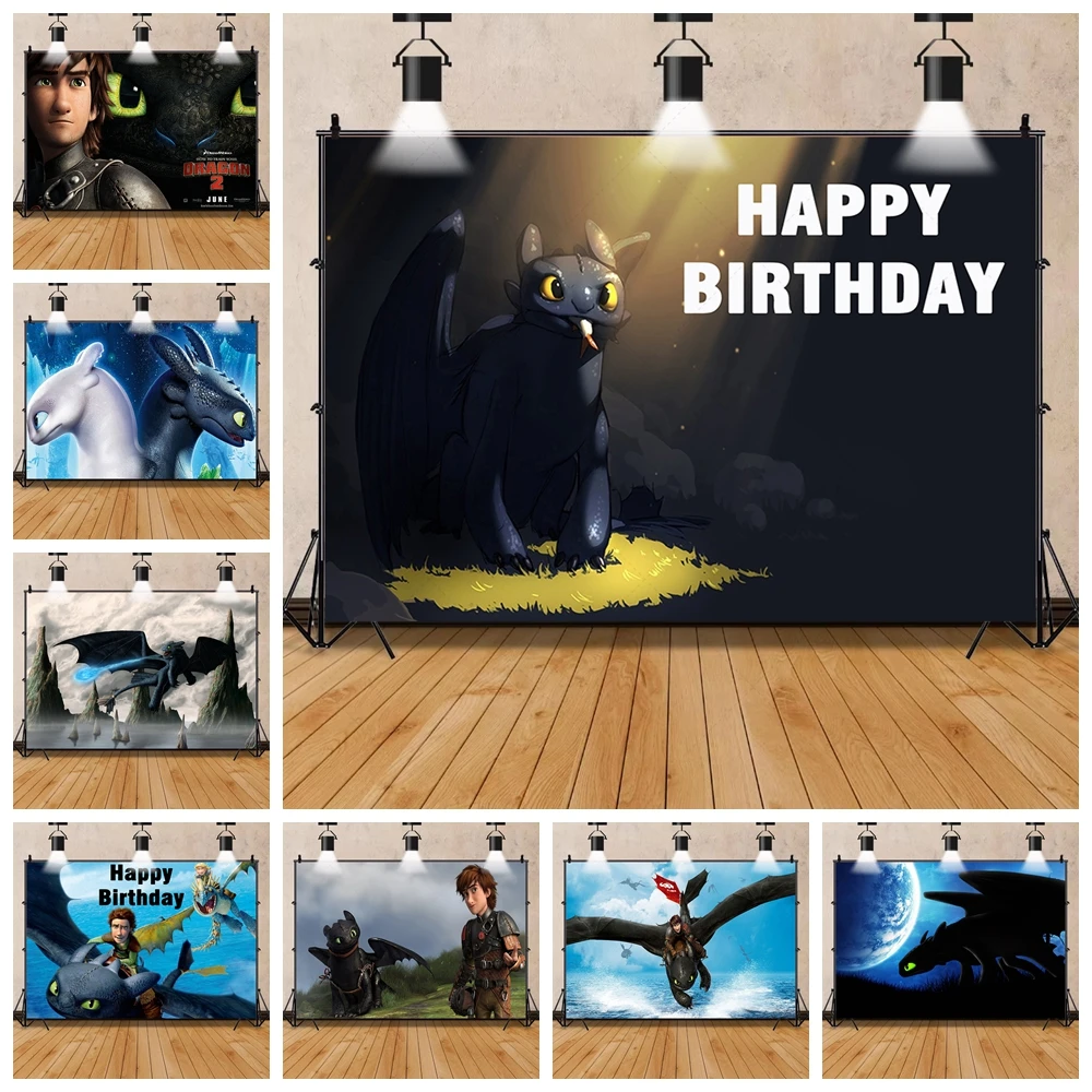 

How To-Train Your D-Dragones Themed Birthday Party Backdrop Background Photography Studio Banner Room Decor Baby Shower Props