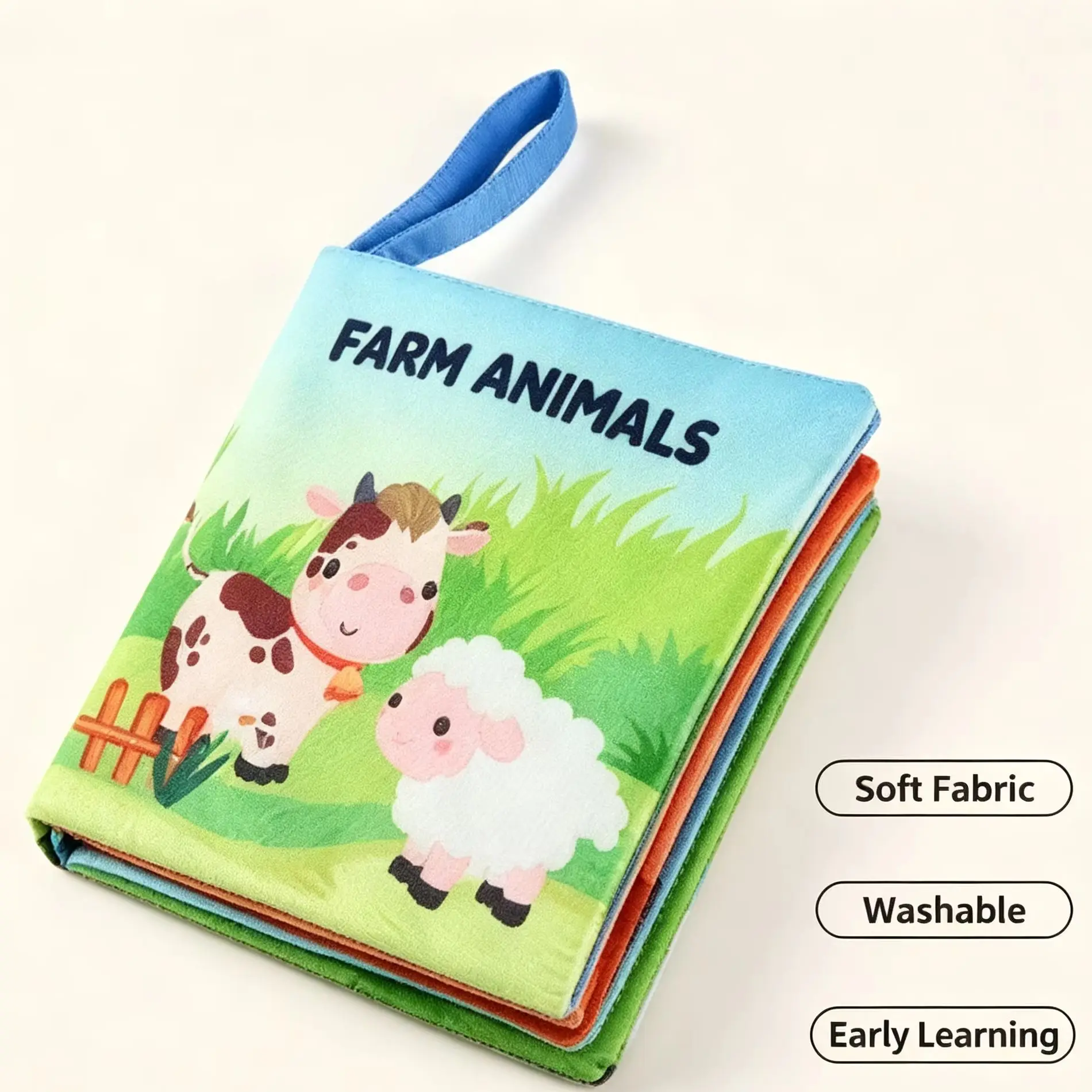 Soft Fabric Cloth Book Montessori Touch Feel Sensory Washable Reusable Farm Animal Theme Early Learning Educational Tool