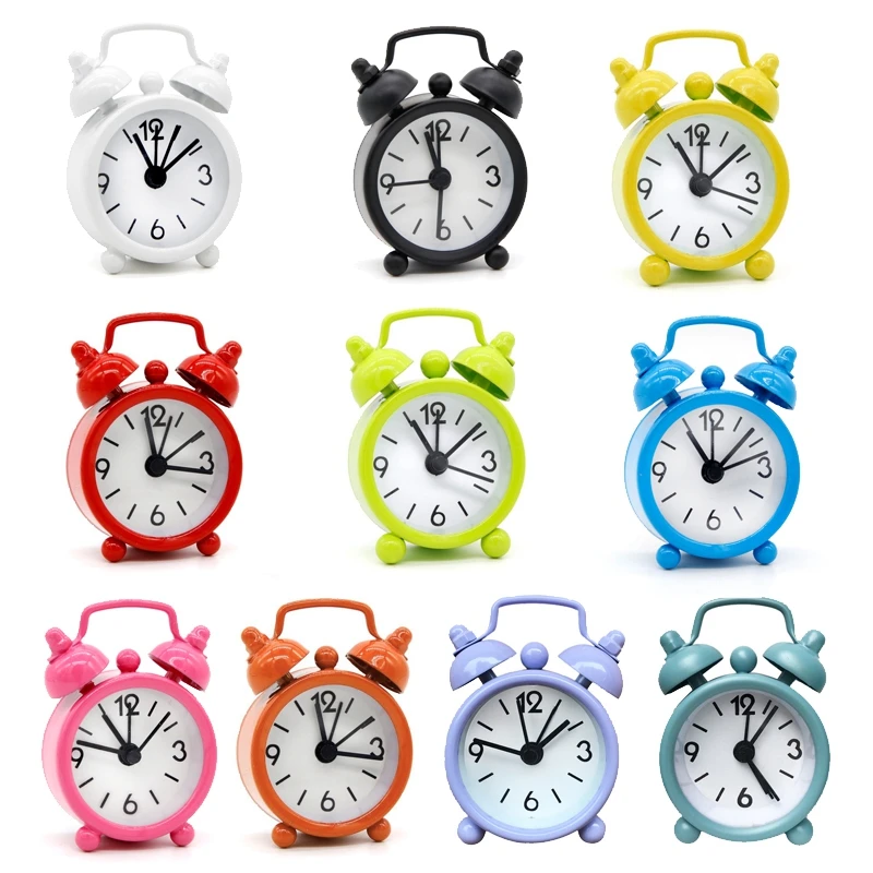 Mini Round Alarm Clock Multicolor Electronic Table Clock Portable    Metal Number Clock Office Bedside Clock Home Desktop Decor