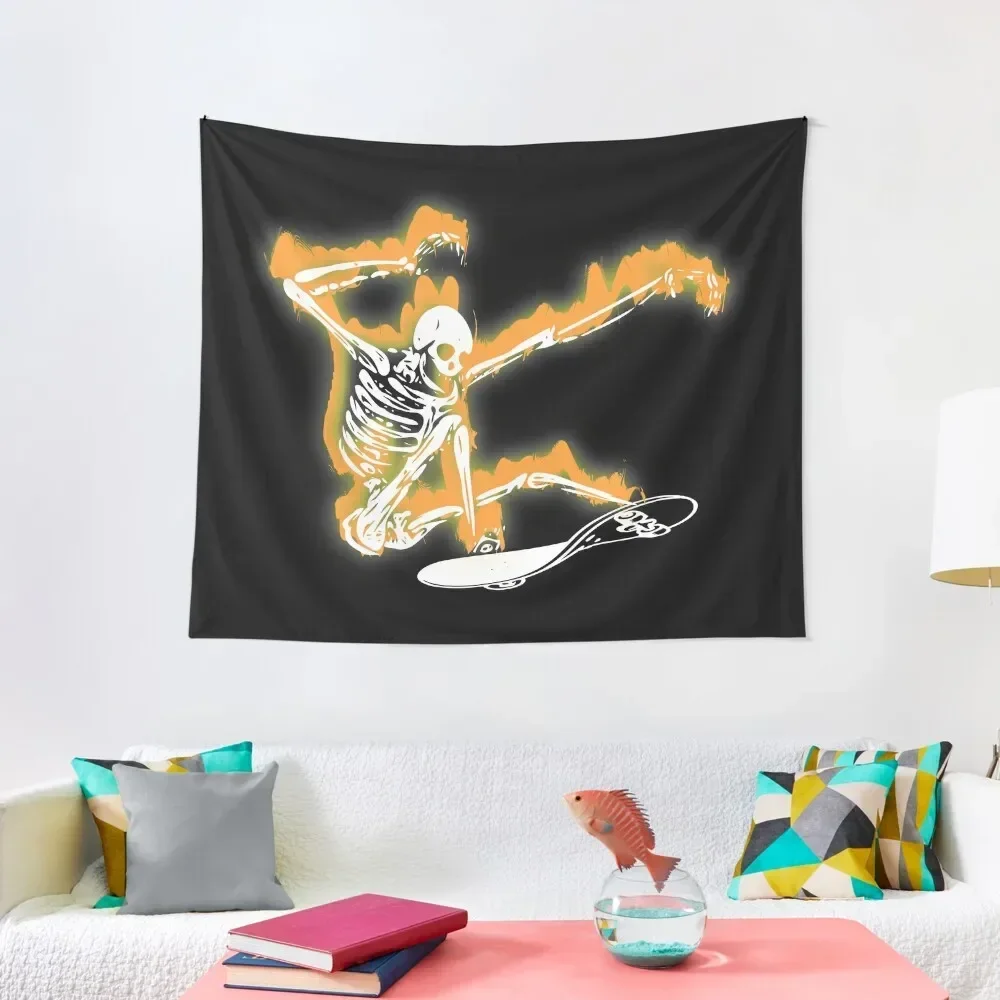 

skateboarding skeleton - skateboard skeleton in flames Tapestry Wall Decoration Tapestry