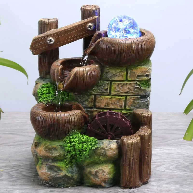 Tabletop Water Fountains Indoor Illuminated Waterfall and Calming Sound Feng Shui Relaxation Desktop Fountain with LED