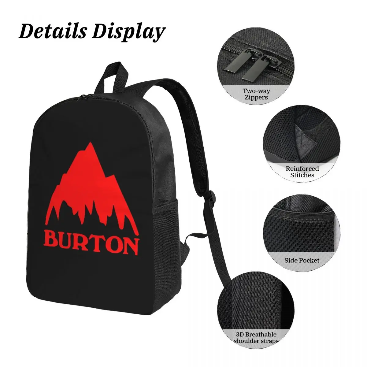 Burton Snowboard Ransel Sportif Tas Buku Pelajar Laki-laki Perempuan Tas Sekolah Tas Bahu Laptop 3Ps Tas Makan Siang Terisolasi Tempat Pensil