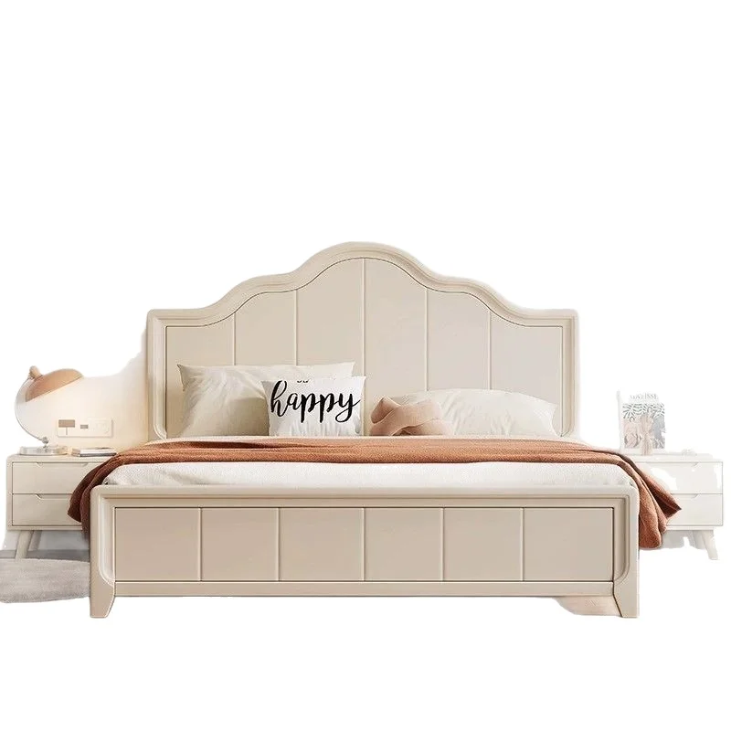 

Nordic white all solid wood modern cream style 1.5 household double bed, master bedroom 1.8 princess American bed