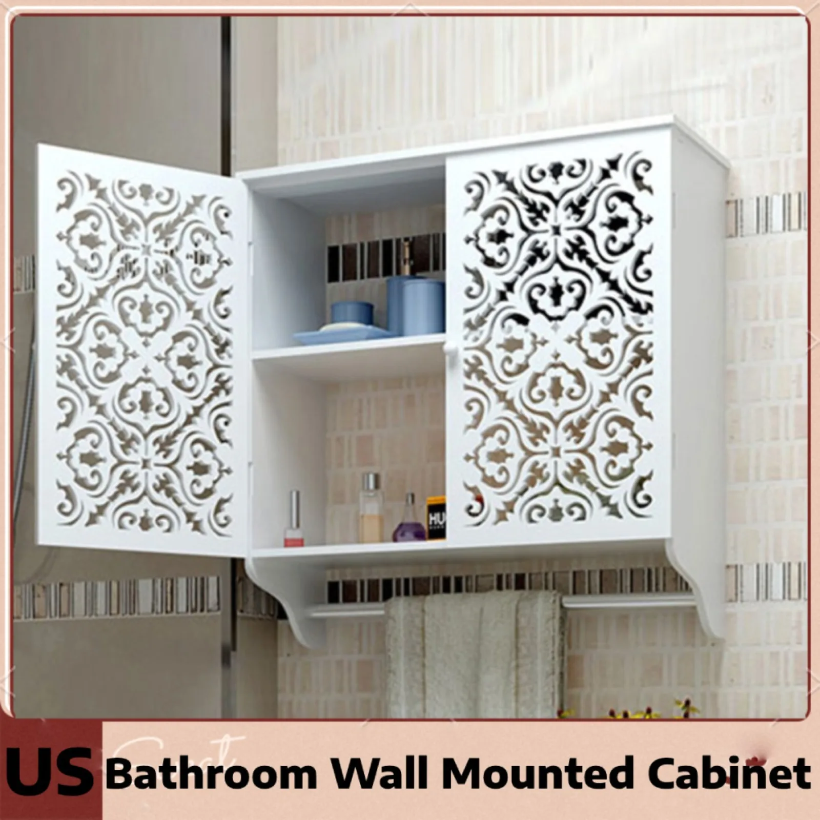 

US Wall Mount Bathroom Storage Medicine Cabinet Cupboard Organizer w/ Shelf Doors