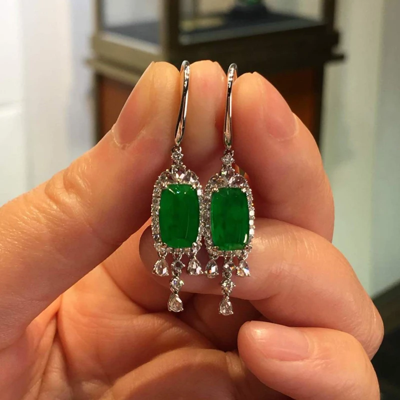 Natural Hotan Jade Exquisite Square green tassels earrings for women Ethnic Style Vintage party earings Banquet Jewelry