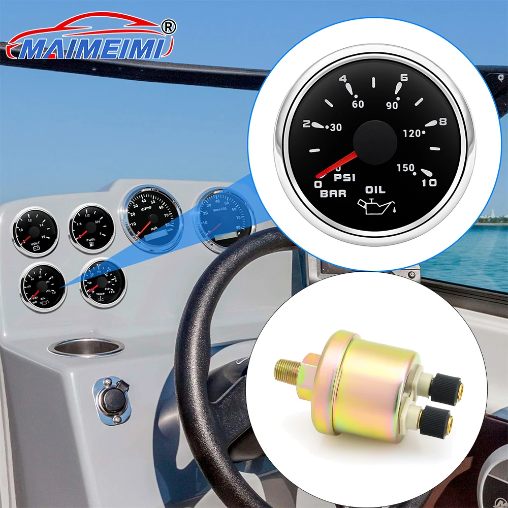 

0-10Bar/0-150Psi Oil Pressure Gauge 7 Color Backlight with Sensor Digital pointer Oil Pressure Meter Indicator for Marine Boat