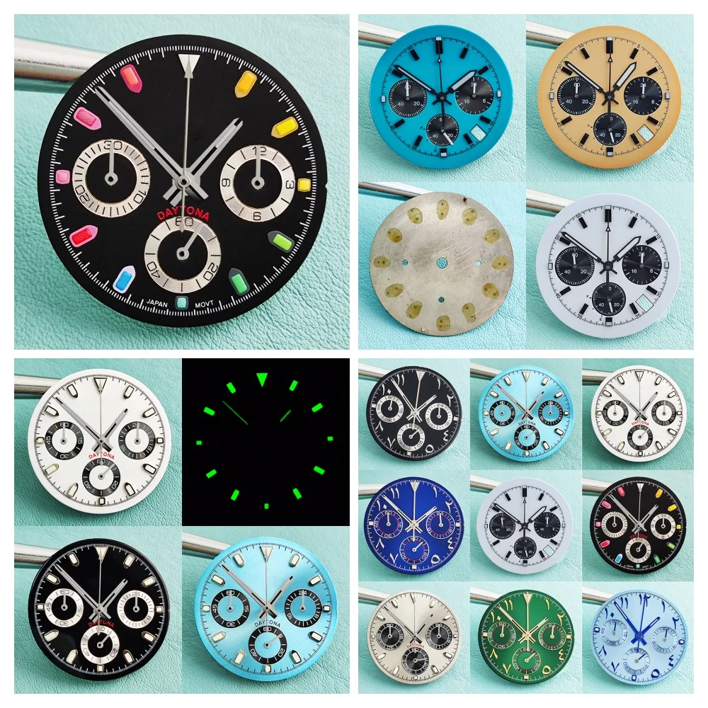 

VK63 Dial diameter 29mm quartz movement timing S Dial with six hand components green glow in the dark suitable for 39mm case