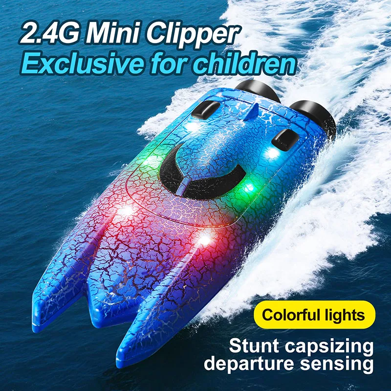 Mini cortadora de 2,4 GHz 360 ° Lancha motora capacitiva, barco de Control remoto impermeable, juguetes acuáticos con luces LED