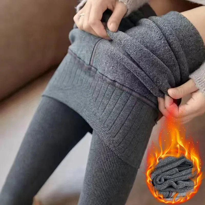 200/1900D Women Warmth Knitted Tights Thick Cotton Autumn Winter Elastic Pantyhose High Waist Stocking Vertical Lines Leggings