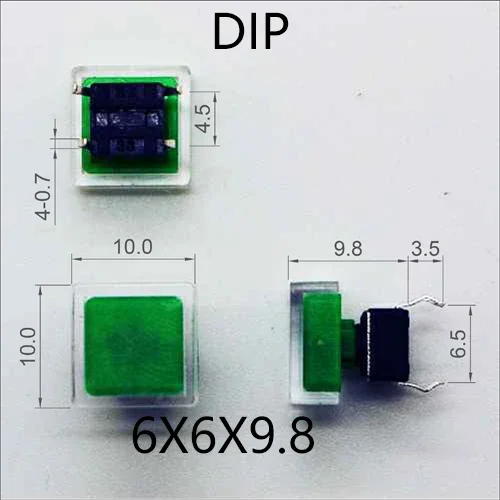 10PCS 6X6X7.3mm 4PIN DIP SMT Momentary Tact Button H=9.8mm With 2Caps Mini Push Button