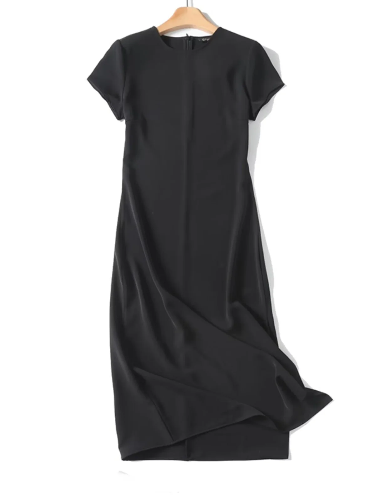 Ele mat Bla ort Sve Midi Dr coupe droite Little Bla Dr Casual Sle Saison d'été ronde Ne Pure C...