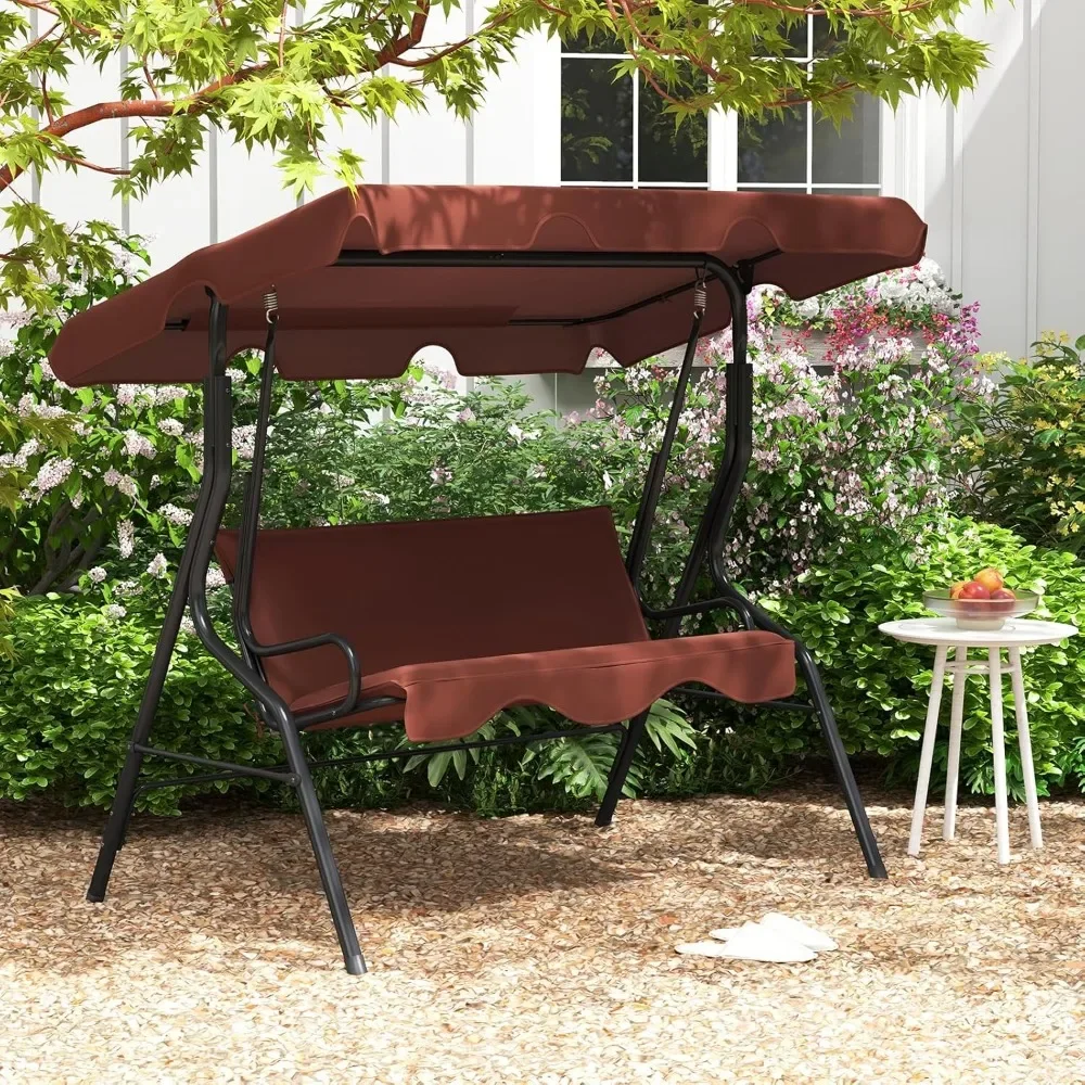 

3 Person Porch Swing, Patio Swing with Removable Cushions and Powder Coated Steel Frame, Outdoor Swing with Canopy