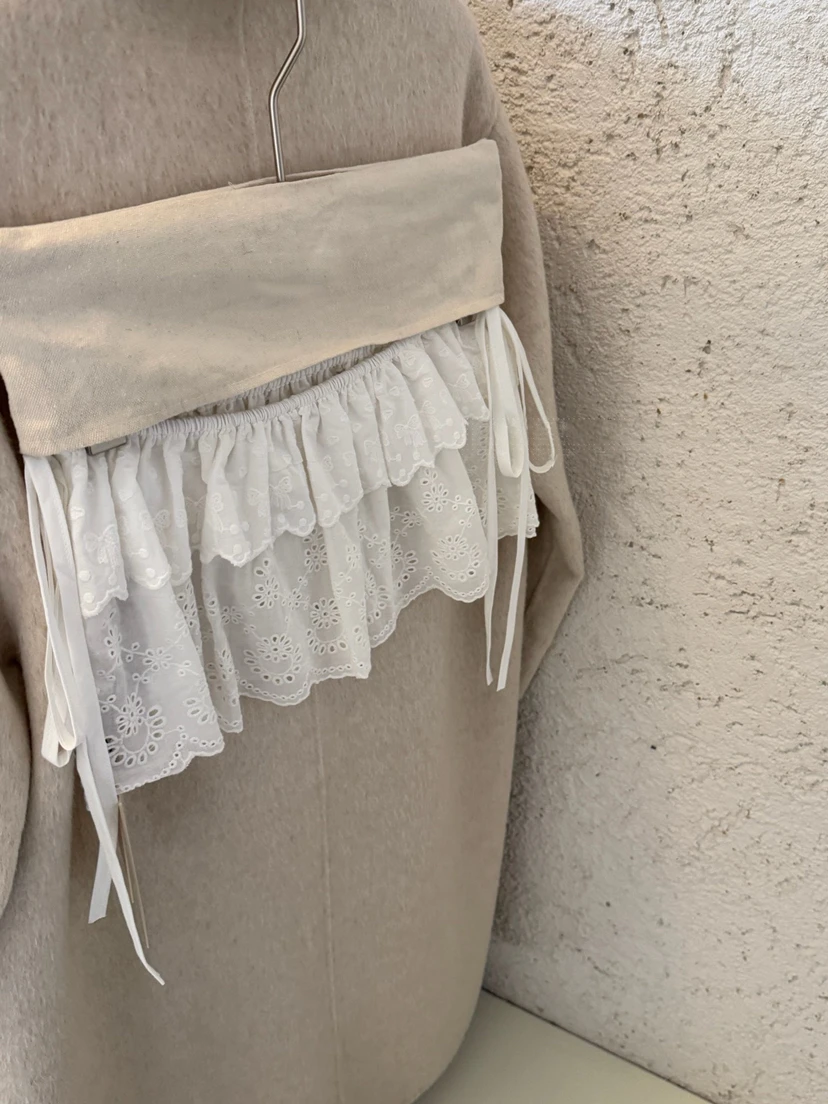 Korean Sle Pure Cotton Double Layer White Embroidered Lace Overlap Ballet Loose Elastic ort Skirt Hip Cover  Skirt Cu...