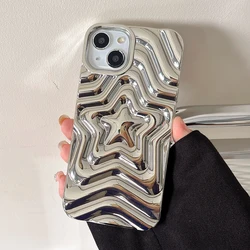 Bling Chromed Silver Gradient Five-pointed Star TPU Phone Case For iPhone 16 Pro Max 17 15 13 14 Plating Silicone Back Cover