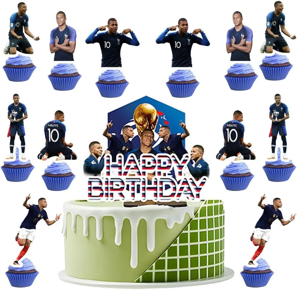 30 قطعة من زينة حفلات أعياد الميلاد على شكل نجمة كرة القدم، بالون مستلزمات حفلات كيليان ستار، لافتة عيد ميلاد سعيد، حفلة كعكة علوية للأطفال #4