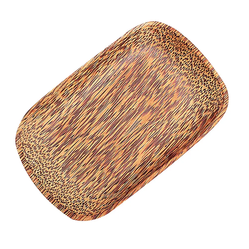1Pcs Handcrafted Coconut Wood Food Serving Tray Simple Fashionable Design Decorative Storage Plate for Melon Candy Breakfast