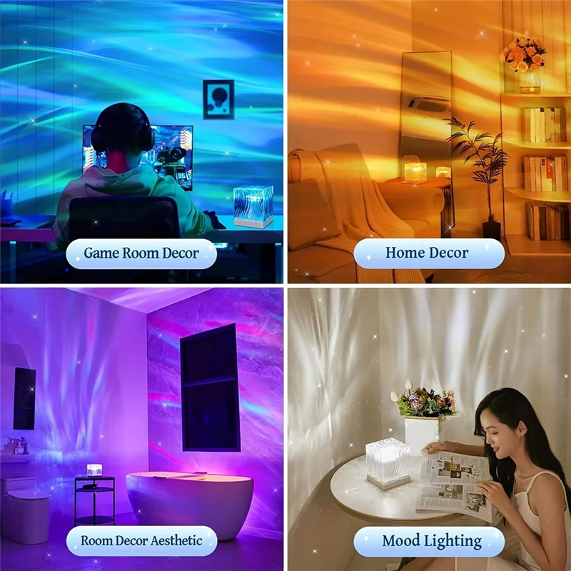 

RGB Northern Lights Cube Lamp With Remote Control 16 Color Water Light Projector USB Charging For Bedroom Wall Decor-AT30