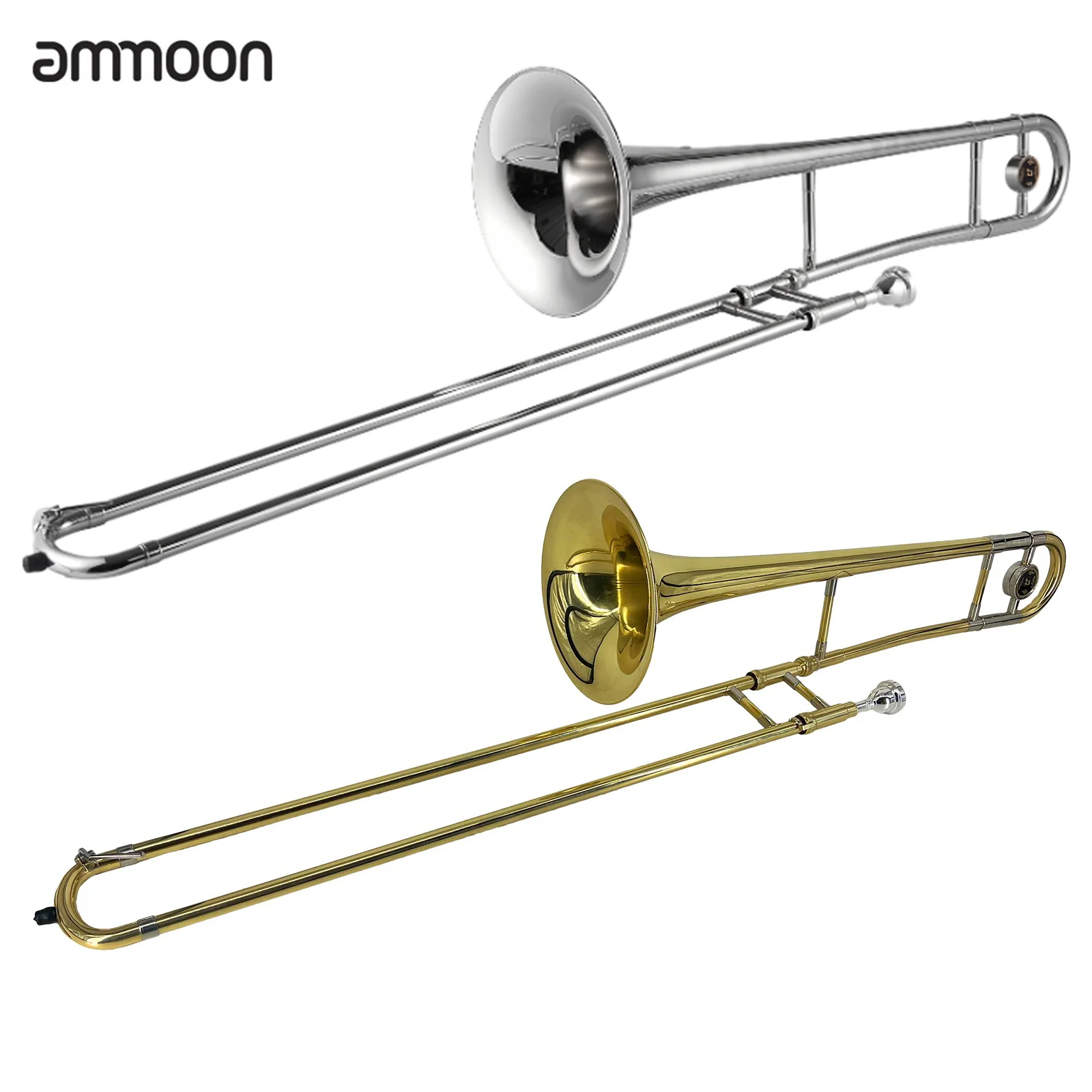 ammoon Trumpet Alto Trombone Brass Bb Tone B Flat Wind Instrument with Cupronickel Mouthpiece Cleaning Stick Case