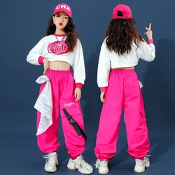 Hip Hop Girls Crop Top Cargo Pants Child Sweatshirt Plaid Skirt Kid Streetwear Jazz Cheerleader Street Dance Costume Clothes Set