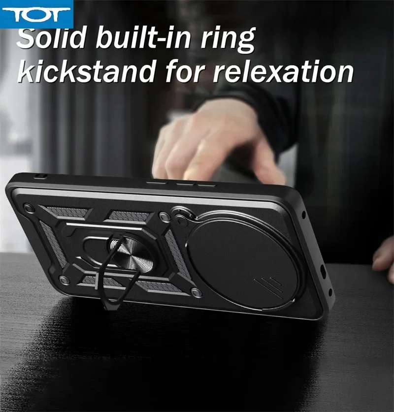 

For Honor Magic7 Pro Case Slide Camera Armor Shockproof Phone Cover for Honor Magic 7 Pro 7Pro 5G Magetic Ring Stand Fundas