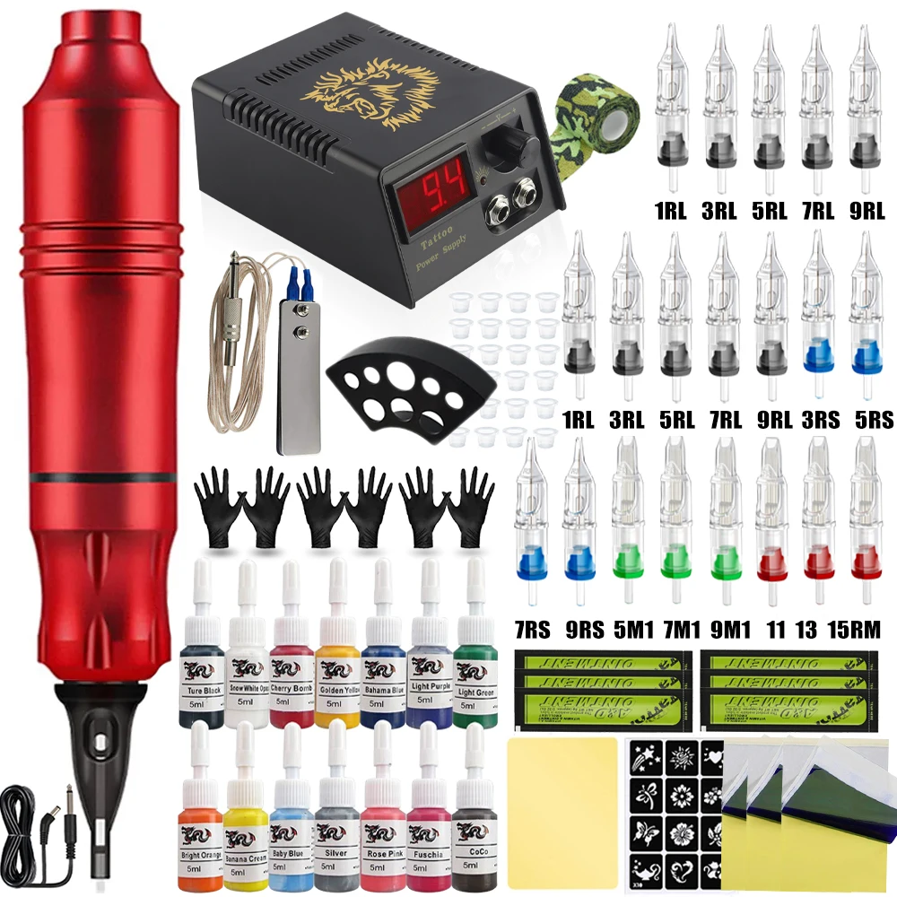 

Beginner Tattoo Machine Kit Rotary Pen Tattoo Power Supply with Cartridge Needles Makeup Set Tattoo Artist Pro Body Supply